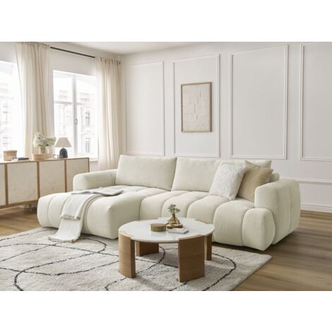 BOBOCHIC - Canapé d'angle convertible FUJI tissu lisse Angle gauche Beige (1/5)