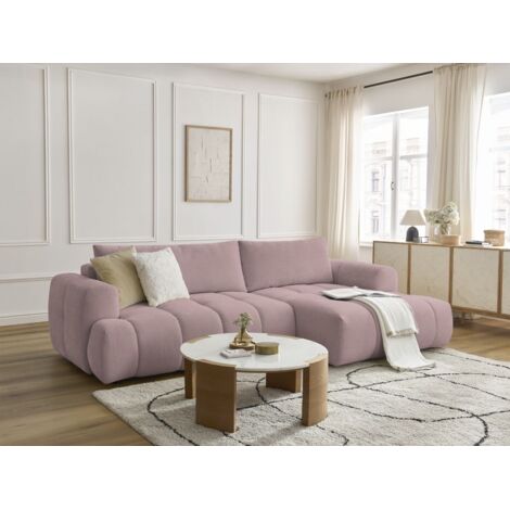 BOBOCHIC - Canapé d'angle convertible FUJI tissu lisse Angle droit Rose (1/5)
