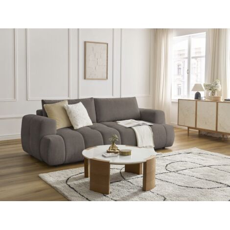 BOBOCHIC - Canapé droit convertible 3 places FUJI tissu lisse Taupe (1/5)