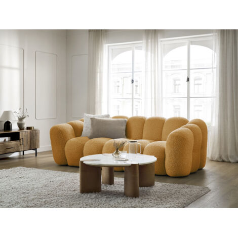 Bobochic – Canapé droit fixe 3 places jaune 232 cm – Tissu 100% polyester – Largeur 106 cm – Hauteur d'assise 44 cm (1/5)
