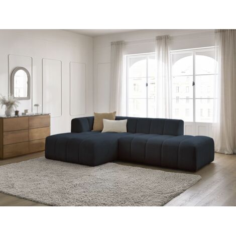BOBOCHIC - Canapé d'angle fixe modulable ANNECY tissu bouclette Angle gauche  Bleu foncé (1/5)