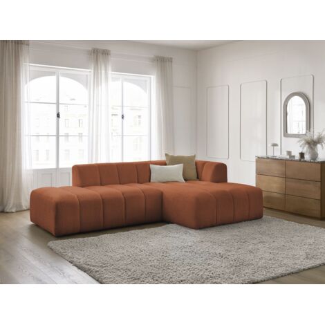 BOBOCHIC - Canapé d'angle fixe modulable ANNECY tissu bouclette Angle droit Orange (1/5)