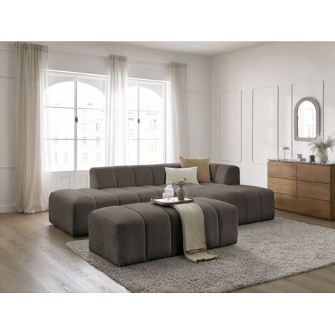 BOBOCHIC - Canapé d'angle fixe modulable ANNECY tissu bouclette avec pouf Angle droit Marron (1/5)