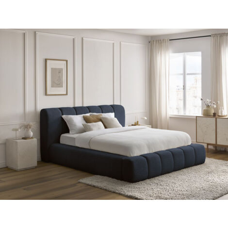 BOBOCHIC - Lit coffre DENALI tissu bouclette 180x200 Bleu foncé (1/5)