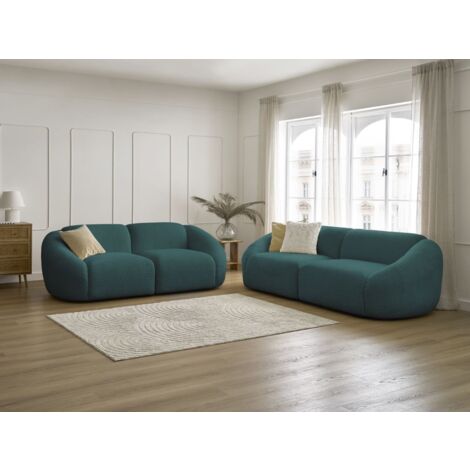 BOBOCHIC - Ensemble canapé droit fixe 3 + 2 places TINA tissu bouclette   Bleu clair (1/5)
