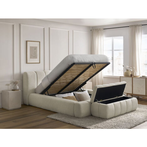BOBOCHIC - Lit coffre DENALI tissu bouclette + Bout de lit DENALI 160x200 + bout de lit 140 Blanc (1/5)