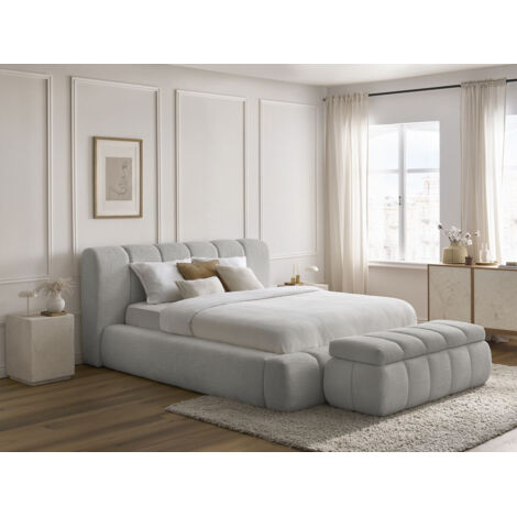 BOBOCHIC - Lit coffre DENALI tissu bouclette + Bout de lit DENALI 140x190 + bout de lit 140 Gris clair (1/5)