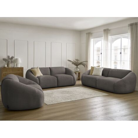 BOBOCHIC - Ensemble canapé droit fixe 3 + 2 places + fauteuil TINA velours côtelé Taupe (1/5)