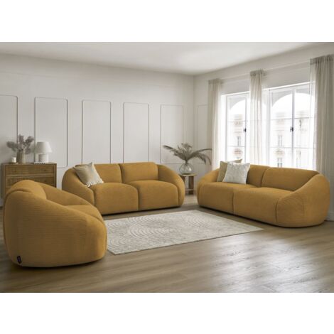 BOBOCHIC - Ensemble canapé droit fixe 3 + 2 places + fauteuil TINA velours côtelé Jaune (1/5)