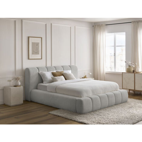 BOBOCHIC - Lit coffre DENALI tissu bouclette 140x190 Gris clair (1/5)