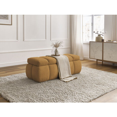 Bobochic – Bout de lit DENALI 146x56x52 cm – Tissu bouclette jaune – Rangement intégré – Design contemporain et minimaliste (1/5)