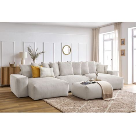 BOBOCHIC - Canapé panoramique convertible coffre VOLTAIRE avec pouf Panoramique Beige (1/5)