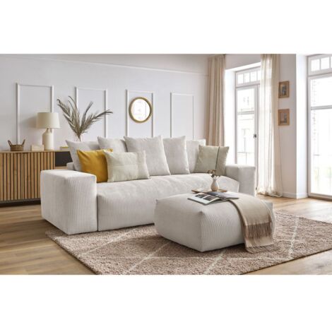 BOBOCHIC - Canapé droit convertible coffre VOLTAIRE avec pouf   Beige (1/5)