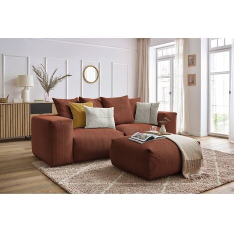 BOBOCHIC - Canapé droit fixe modulable VOLTAIRE avec pouf   Orange (1/5)