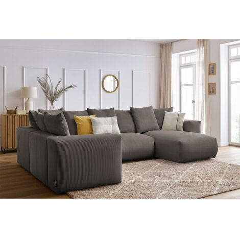 BOBOCHIC - Canapé panoramique fixe modulable VOLTAIRE 1 méridienne, 1 chauffeuse 2 place, 1 angle, 1 chauffeuse 1 place Angle droit Taupe (1/5)