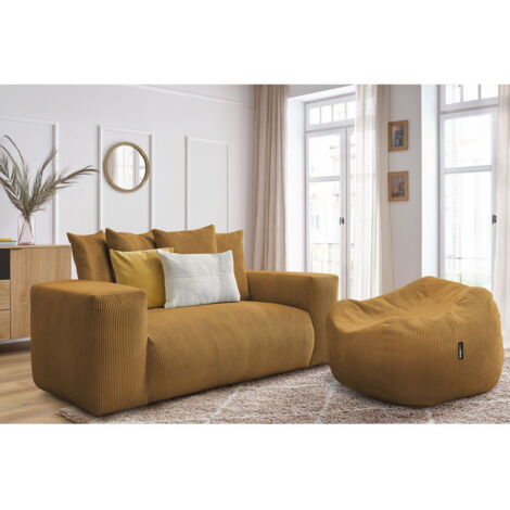 BOBOCHIC - Canapé droit fixe 2 places VOLTAIRE avec pouf   Jaune (1/5)