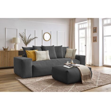 BOBOCHIC - Canapé droit convertible coffre VOLTAIRE avec pouf Gris foncé (1/5)