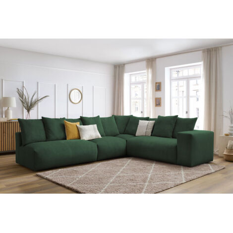 BOBOCHIC - Canapé d'angle fixe modulable VOLTAIRE avec 2 chauffeuses 2 places, 1 angle et 1 chauffeuse 1 place Angle droit  Vert (1/5)