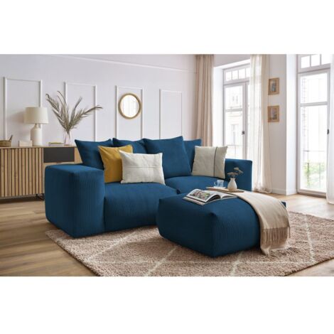 BOBOCHIC - Canapé droit fixe modulable VOLTAIRE avec pouf   Bleu foncé (1/5)