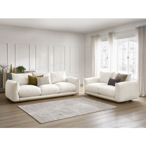 Bobochic – Ensemble canapé droit fixe 3 + 2 places Ernest – Tissu lisse 92% polyester – Confort moelleux – Charge max 450 kg – Fabrication Europe (1/5)