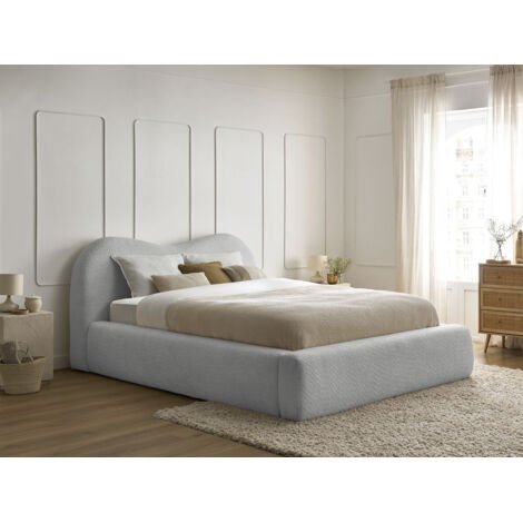 BOBOCHIC - Lit coffre ORLANE tissu bouclette 160x200 Gris clair (1/5)