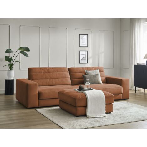 BOBOCHIC - Canapé droit fixe 3 places SIERRA velours avec pouf Orange (1/5)