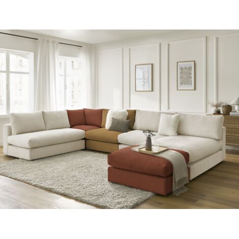 BOBOCHIC - Canapé d'angle modulable PARIS velours côtelé avec 3 chauffeuses, 1 méridienne, 1 angle, et 1 pouf Multicolore (1/5)