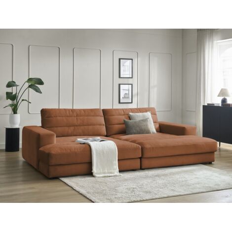 BOBOCHIC - Canapé droit fixe 4 places SIERRA assise profonde velours   Orange (1/5)