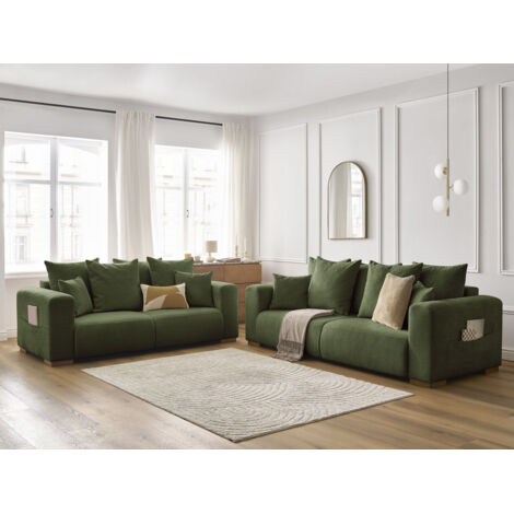BOBOCHIC - Ensemble canapé droit fixe 3 + 2 places SIDONIE tissu chiné   Vert (1/5)