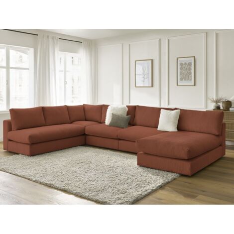 BOBOCHIC - Canapé d'angle modulable PARIS velours côtelé avec 3 chauffeuses, 1 méridienne et 1 angle Orange (1/5)