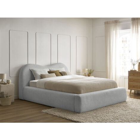 BOBOCHIC - Lit coffre ORLANE tissu bouclette 140x190 Gris clair (1/5)
