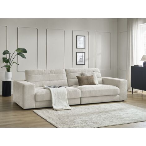 BOBOCHIC - Canapé droit fixe 3 places SIERRA tissu texturé   Beige (1/5)