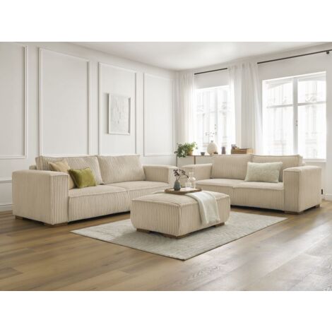 BOBOCHIC - Ensemble canapé droit fixe 3 + 2 places CHELSEA gros velours côtelé avec pouf Taupe (1/5)