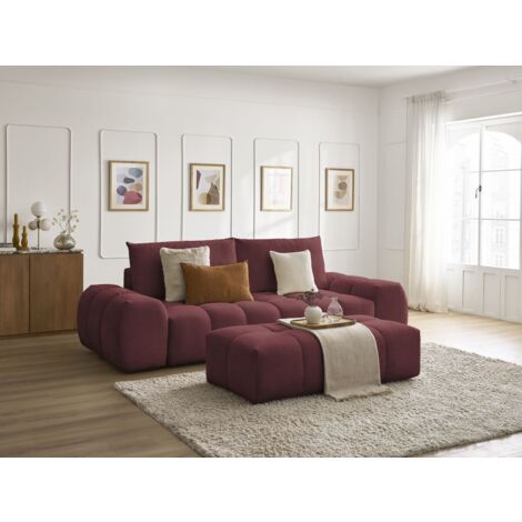 BOBOCHIC - Canapé droit convertible coffre EVEREST tissu chiné avec pouf Rouge (1/5)