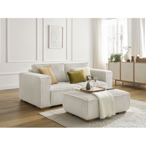 BOBOCHIC - Canapé droit fixe 2 places CHELSEA gros côtelé doux avec pouf   Beige (1/5)