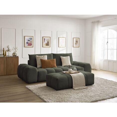 BOBOCHIC - Canapé droit convertible coffre EVEREST tissu chiné avec pouf Vert (1/5)