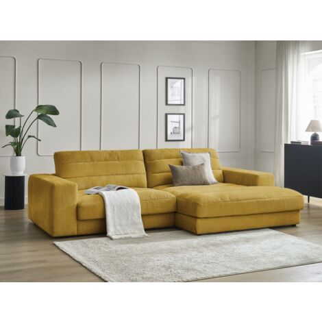 BOBOCHIC - Canapé d'angle fixe SIERRA tissu texturé Angle droit  Jaune (1/5)