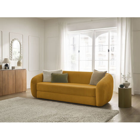 BOBOCHIC - Canapé droit convertible déplimousse NEYO tissu lisse Jaune (1/5)