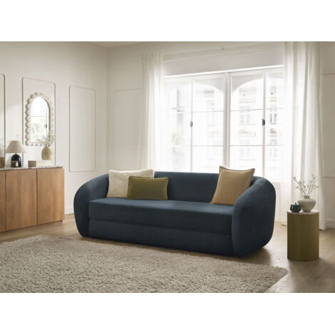 BOBOCHIC - Canapé droit convertible déplimousse NEYO tissu texturé Bleu foncé (1/5)