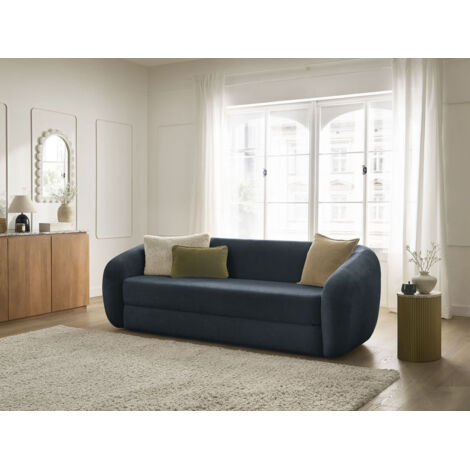 BOBOCHIC - Canapé droit convertible déplimousse NEYO tissu lisse Bleu foncé (1/5)
