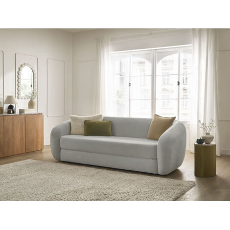 BOBOCHIC - Canapé droit convertible déplimousse NEYO tissu lisse Gris clair (1/5)