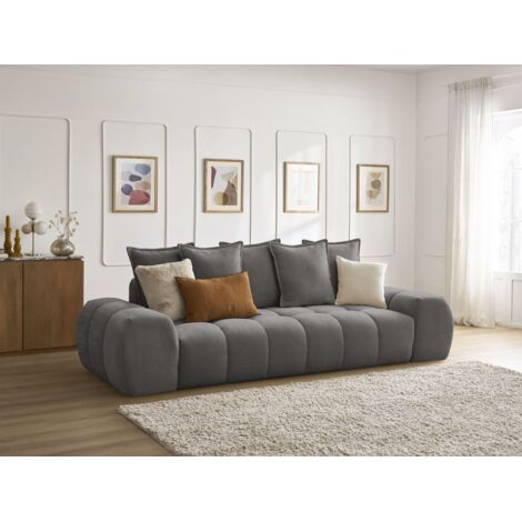 BOBOCHIC - Canapé droit convertible coffre EVEREST tissu texturé Gris foncé (1/5)