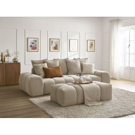 BOBOCHIC - Canapé droit convertible coffre EVEREST tissu texturé avec pouf   Taupe (1/5)