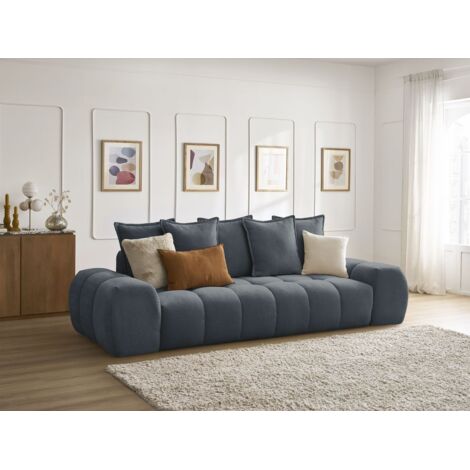 BOBOCHIC - Canapé droit convertible coffre EVEREST tissu texturé Bleu foncé (1/5)