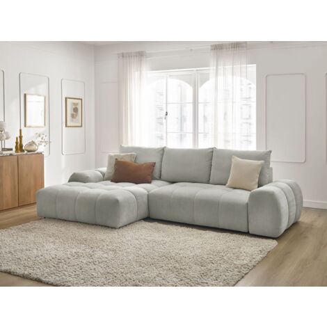 BOBOCHIC - Canapé d'angle convertible coffre EVEREST tissu texturé Angle gauche Gris clair (1/5)
