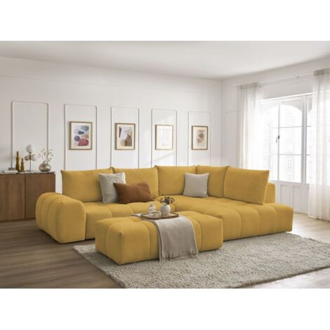 BOBOCHIC - Canapé d'angle L convertible coffre EVEREST tissu chiné avec pouf Angle droit Jaune (1/5)