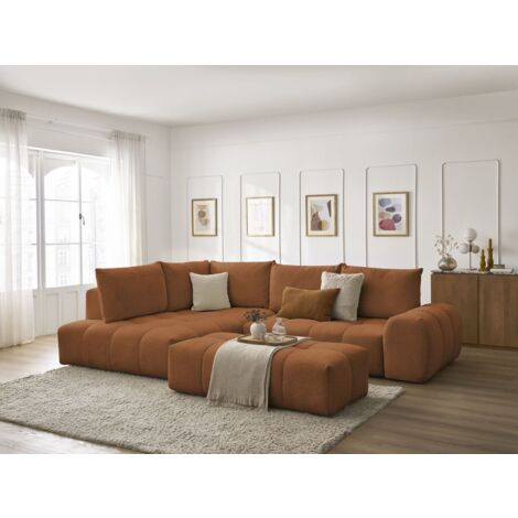 BOBOCHIC - Canapé d'angle L convertible coffre EVEREST tissu chiné avec pouf Angle gauche Orange (1/5)