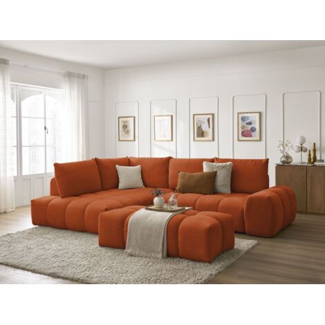 BOBOCHIC - Canapé d'angle L convertible coffre EVEREST tissu texturé avec pouf Angle gauche Orange (1/5)