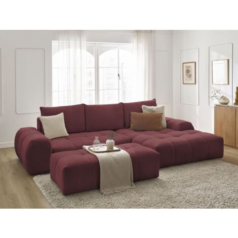 BOBOCHIC - Canapé d'angle convertible coffre EVEREST tissu chiné avec pouf Angle droit  Rouge (1/5)