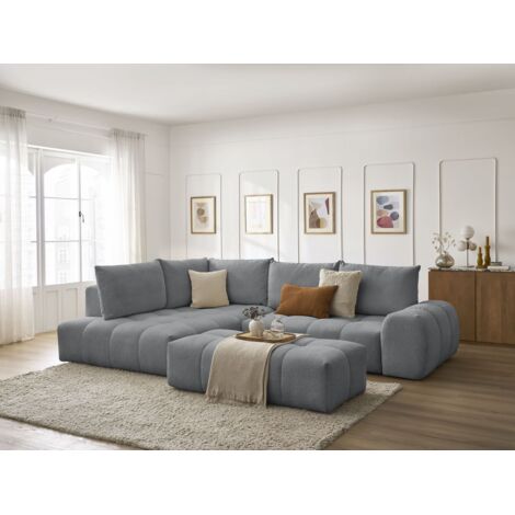 BOBOCHIC - Canapé d'angle L convertible coffre EVEREST tissu chiné avec pouf Angle gauche Gris foncé (1/5)